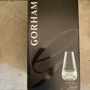 NIB 16” Gorham Crystal Vase Deco River Rock